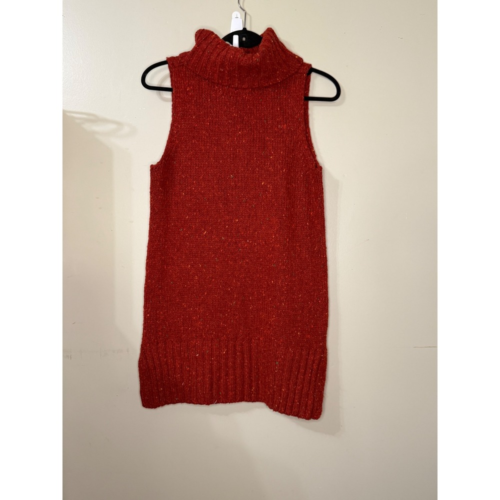 Cynthia Rowley Rust Red Donegal Tweed Wool Blend Sleeveless Turtleneck Sweater M